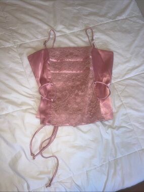 Powerline Pink Satin Corset Top with Lace Panel